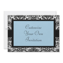 Black & White Damask, Baby Blue