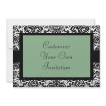 Black & White Damask, Delicate Sage