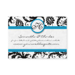 Black & White Damask Floral with Bright Aqua Trim Business Card Template
