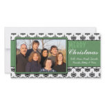 Black & White Damask Green Trim Merry Christmas photo cards