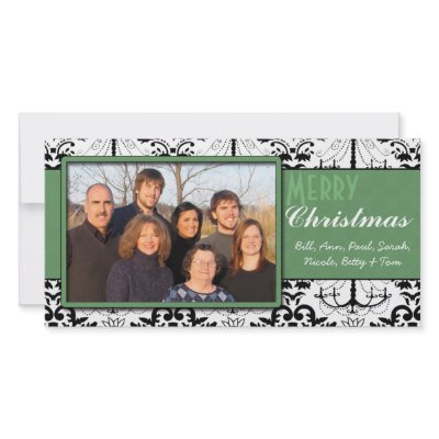 Black & White Damask Green Trim Merry Christmas by samack