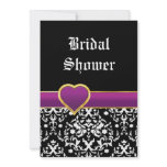 Black white damask heart wedding bridal shower personalized announcement