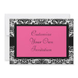 Black & White Damask, Hot Pink invitations