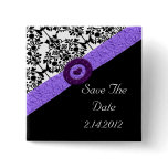 Black & White Damask Lavender Sparkle Heart Pin
