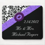 Black & White Damask Lavender Sparkle Heart Mouse Mat