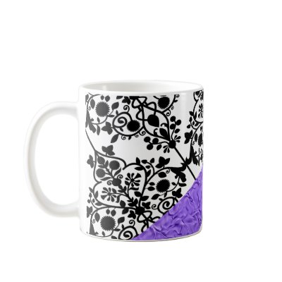Black & White Damask Lavender Sparkle Heart Coffee Mugs by StarStruckDezigns