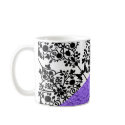 Black & White Damask Lavender Sparkle Heart mugs