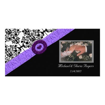 Black & White Damask Lavender Sparkle Heart Photo Cards by StarStruckDezigns