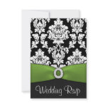 Black White Damask Lime Green Wedding RSVP Cards Custom Announcement
