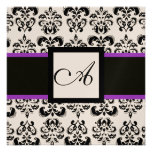 BLACK WHITE DAMASK MONOGRAM Champagne Metallic Custom Invitations