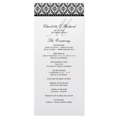 Black & White Damask Monogram Wedding Program by InspiredWeddings
