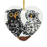 Black & White Damask Owls Ornament