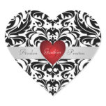 Black & White Damask Red Heart Wedding Sticker