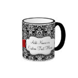 Black/White Damask Red Ribbon Coffee Mug