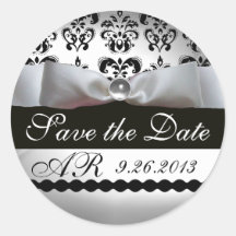 BLACK & WHITE DAMASK RIBBON MONOGRAM Gemstone Sticker