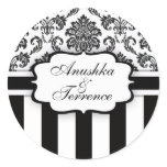 Black White Damask Stripe Wedding Sticker