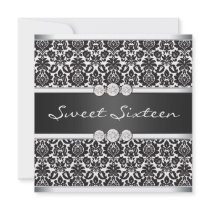 Black White Damask Sweet 16 Party Personalised Announcements
