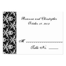 Black White Damask Table Place Card Wedding Party Business Card Template