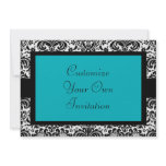 Black & White Damask, Turquoise invitations