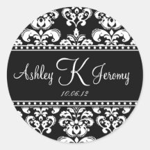 Black White Damask Wedding Favour Labels Round Sticker