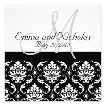 Black White Damask Wedding Invitation