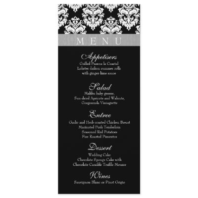 Black/White -Damask Wedding menu cards Custom Invite by weddingsnengagements