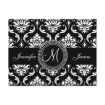 Black White Damask Wedding RSVP Postcard