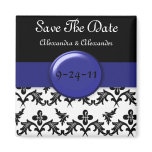 Black White Damask WIth Royal Blue Save The Date magnets