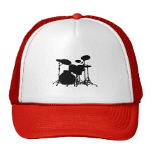 Black & White Drum Kit Silhouette - For Drummers Hat
