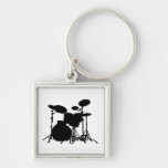 Black & White Drum Kit Silhouette - For Drummers Keychain