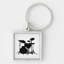 Black & White Drum Kit Silhouette - For Drummers Keychain