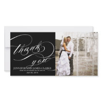 Black White Elegant Script Wedding Thank You Custom Photo Card