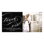 Black White Elegant Script Wedding Thank You Custom Photo Card