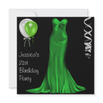 Black White Emerald Formal Dress 21st Birthday Custom Invites