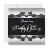Black White Fabulous 60 60th Birthday Party Personalised Invitations