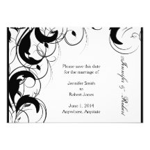 Black White Filigree Vintage Scroll Save the Date Personalized Invitations