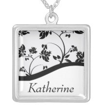 Black & White Floral Bridal Party Gift Necklace