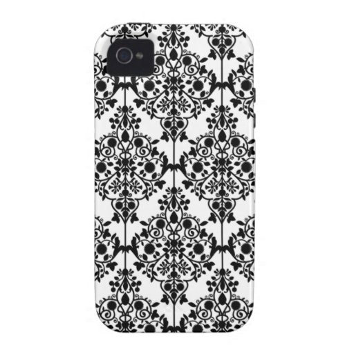 Black White Floral Damask iPhone 4 Case-Mate Case