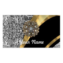 Black & white floral damask pattern business card template