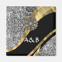 Black & white floral damask pattern refrigerator magnet