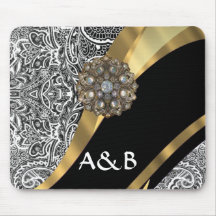 Black & white floral damask pattern mouse pads
