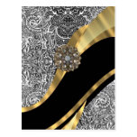 Black & white floral damask pattern post card
