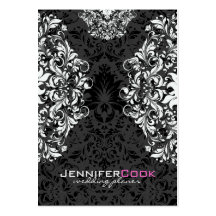 Black & White Floral Damasks 2 Wedding Planner Business Cards