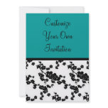 Black & White Floral, Dark Teal Invites