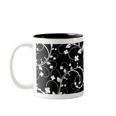 black&white floral mug by VioDeSign