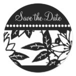 Black  White Floral Save the Date Envelope Seals Round Sticker