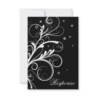 Black White Floral Swirl Wedding Response RSVP Invite by OLPamPam