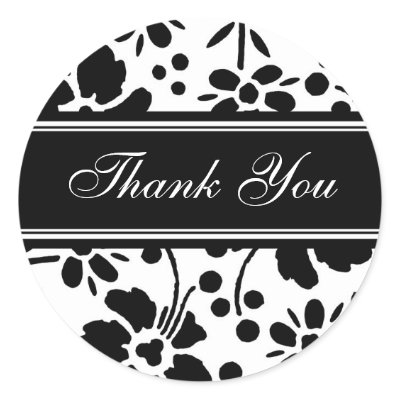 Black & White Floral Thank You Envelope Seals Stickers by DreamingMindCards