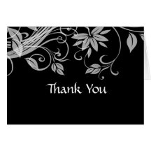 Black White Floral Thank You Greeting Card
