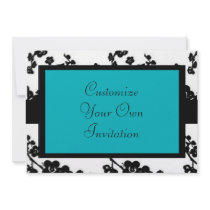 Black & White Floral, Turquoise Blue